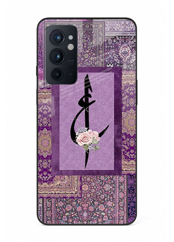 Purple calligraphy artwork printed on glossy tempered glass OnePlus 9RT back cover