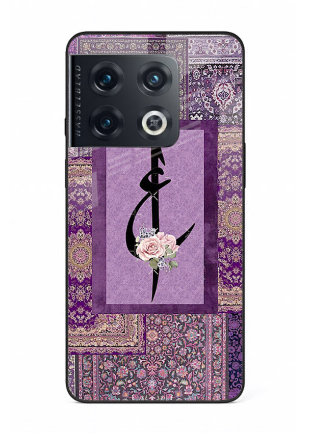Purple calligraphy artwork printed on glossy tempered glass OnePlus 10 Pro back cover