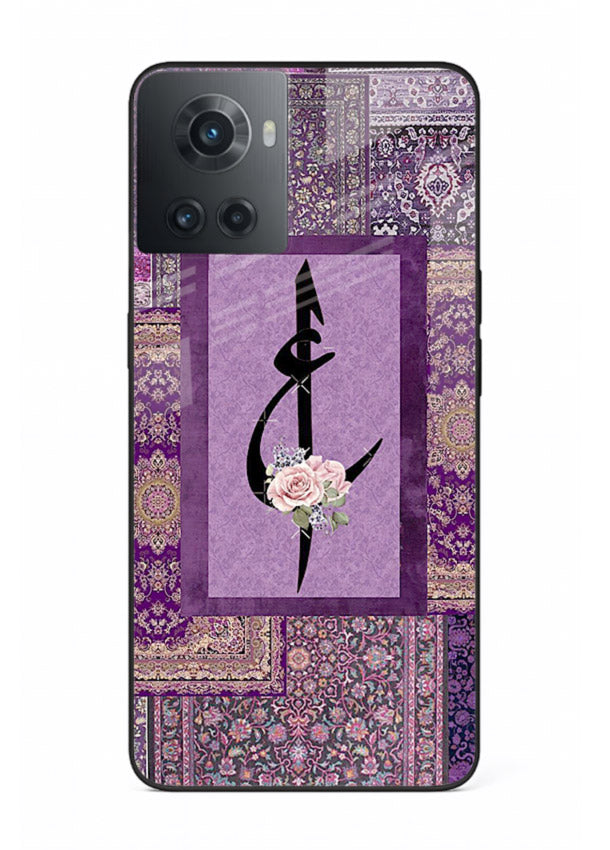 Purple calligraphy artwork printed on glossy tempered glass OnePlus 10R back cover