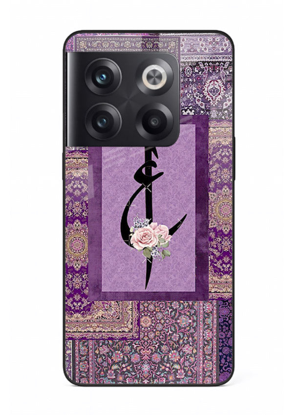 Purple calligraphy artwork printed on glossy tempered glass OnePlus 10T back cover