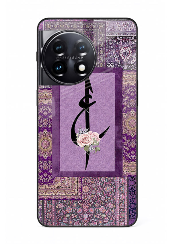 Purple calligraphy artwork printed on glossy tempered glass OnePlus 11 back cover