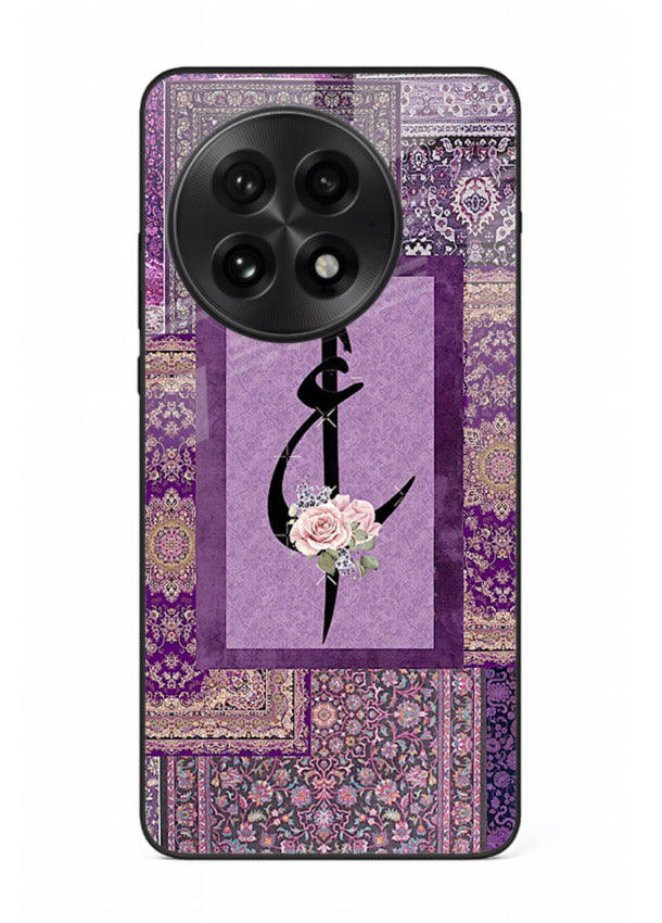 Purple calligraphy artwork printed on glossy tempered glass OnePlus 13R back cover