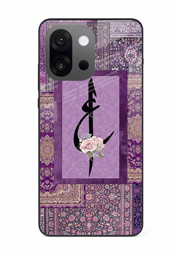 Purple calligraphy artwork printed on glossy tempered glass OnePlus 13s back cover