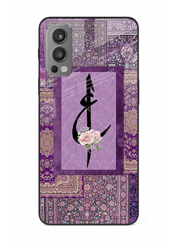 Purple calligraphy artwork printed on glossy tempered glass OnePlus Nord 2 back cover