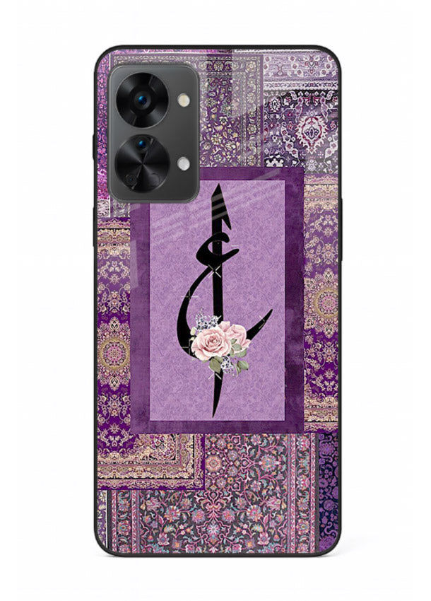 Purple calligraphy artwork printed on glossy tempered glass OnePlus Nord 2T back cover
