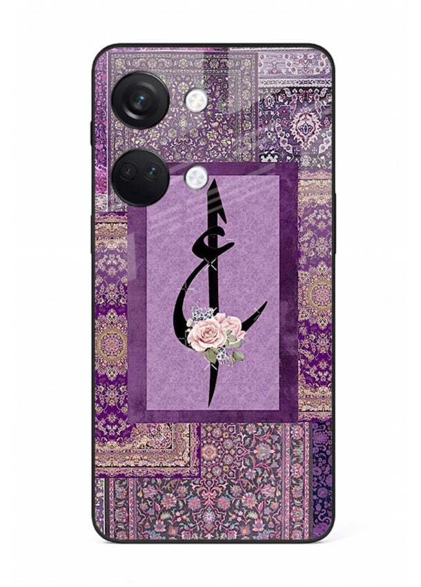 Purple calligraphy artwork printed on glossy tempered glass OnePlus Nord 3 back cover