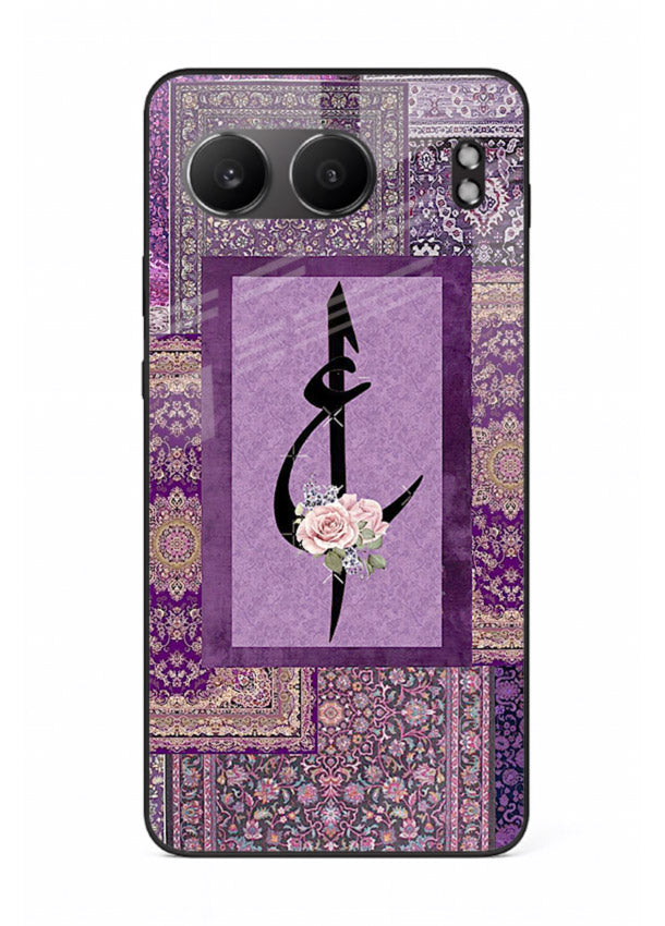 Purple calligraphy artwork printed on glossy tempered glass OnePlus Nord 4 back cover