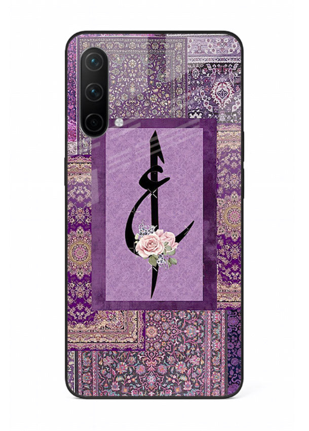 Purple calligraphy artwork printed on glossy tempered glass OnePlus Nord CE 5G back cover
