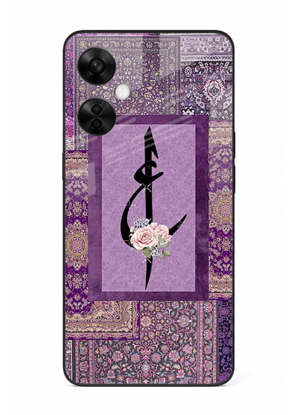 Purple calligraphy artwork printed on glossy tempered glass OnePlus Nord CE3 Lite back cover
