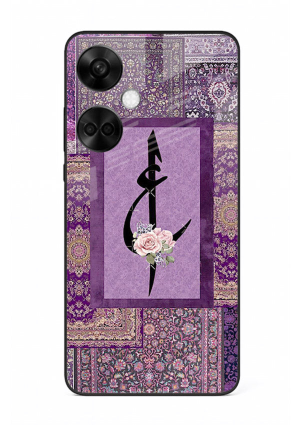 Purple calligraphy artwork printed on glossy tempered glass OnePlus Nord CE3 back cover
