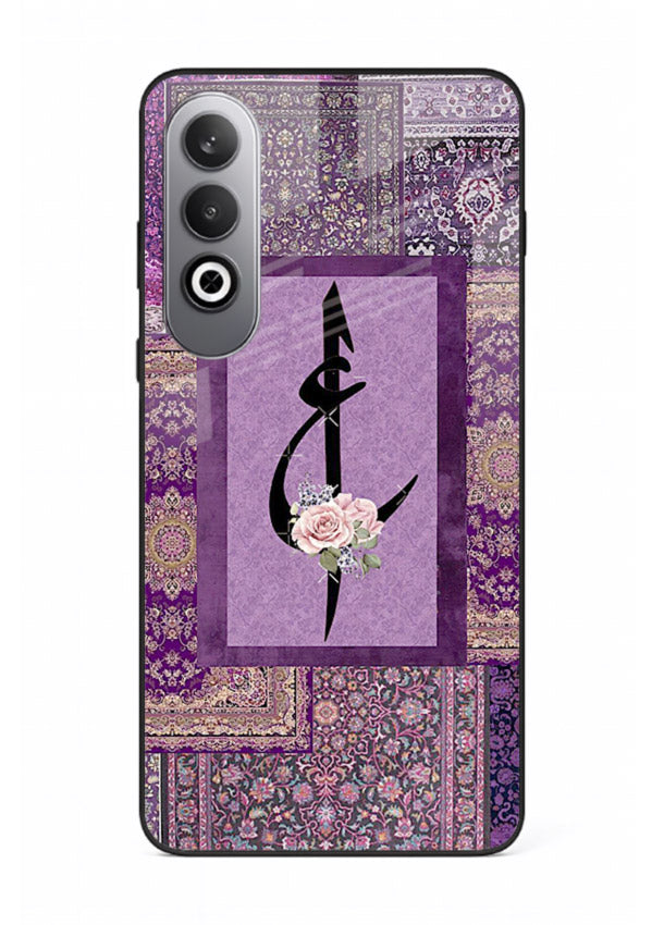 Purple calligraphy artwork printed on glossy tempered glass OnePlus Nord CE4 back cover