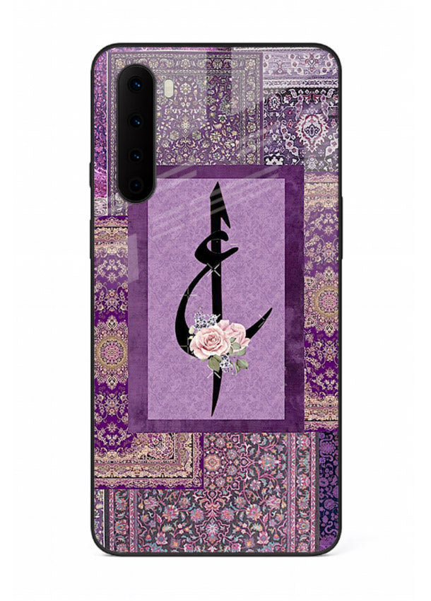 Purple calligraphy artwork printed on glossy tempered glass OnePlus Nord back cover