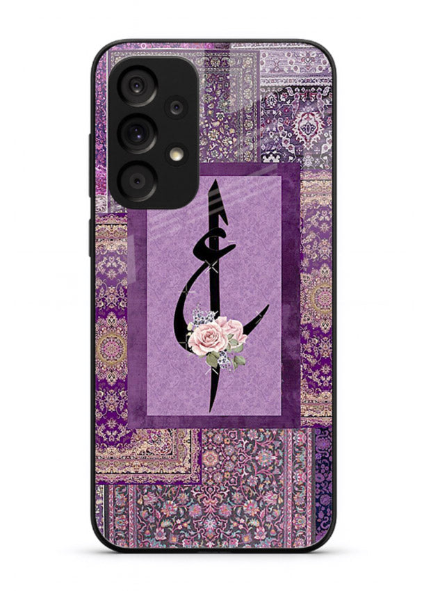 Purple calligraphy artwork printed on glossy tempered glass Samsung A33 5G back cover