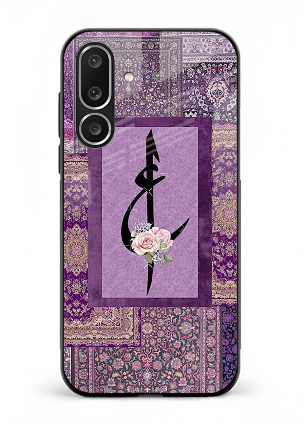 Purple calligraphy artwork printed on glossy tempered glass Samsung M56 5G back cover
