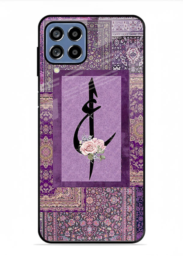 Purple calligraphy artwork printed on glossy tempered glass Samsung F22 4G back cover