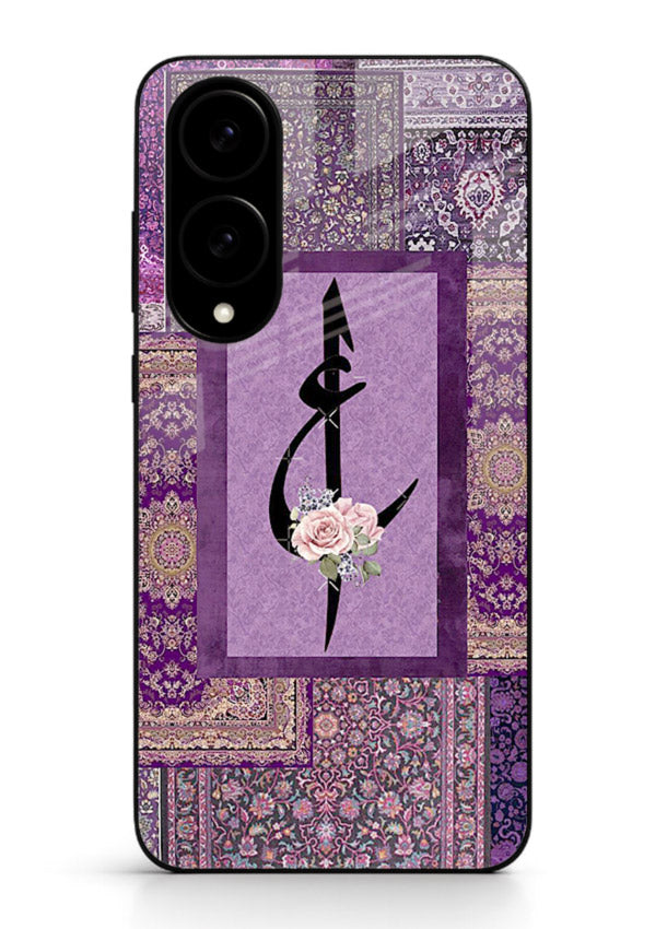Purple calligraphy artwork printed on glossy tempered glass Samsung S25 Edge back cover