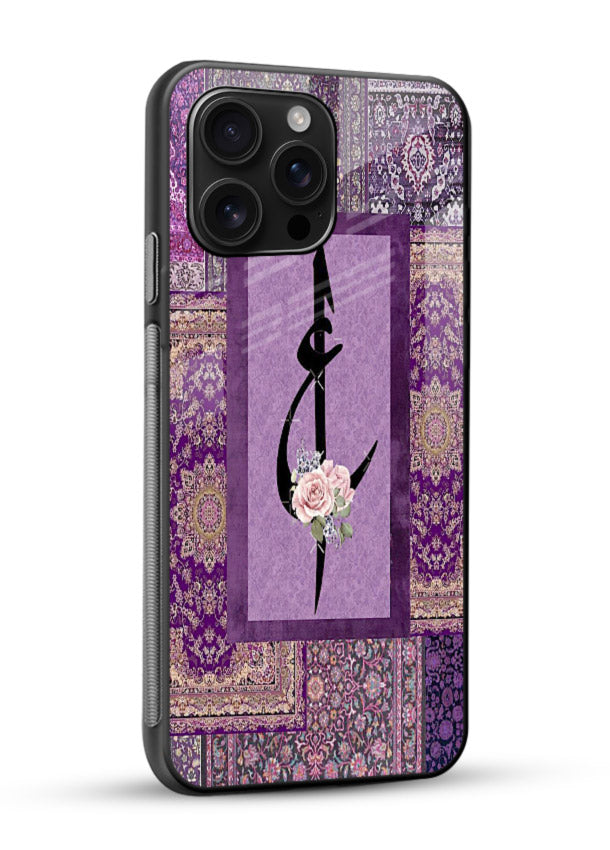 Purple calligraphy artwork printed on glossy tempered glass mobile cover - 2