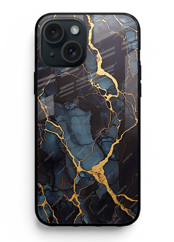 Amber Sea Marble iphone 14 plus glass back cover with amber-toned marble waves