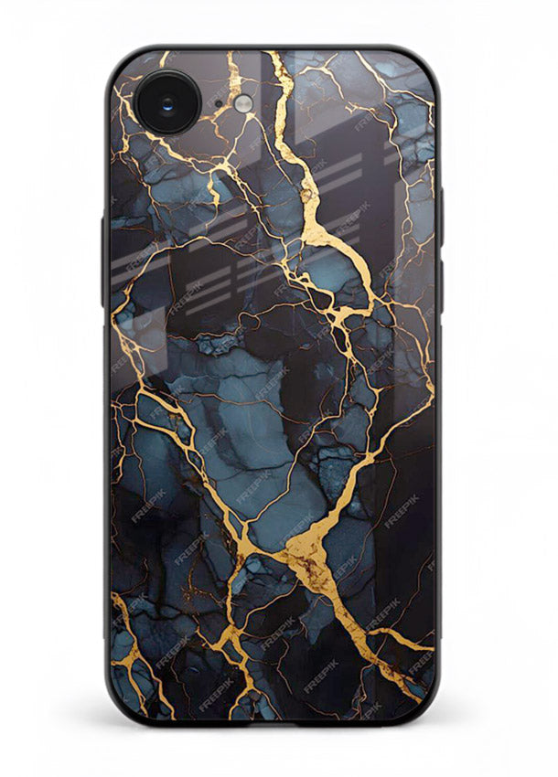 Amber Sea Marble iphone 16e glass back cover with amber-toned marble waves