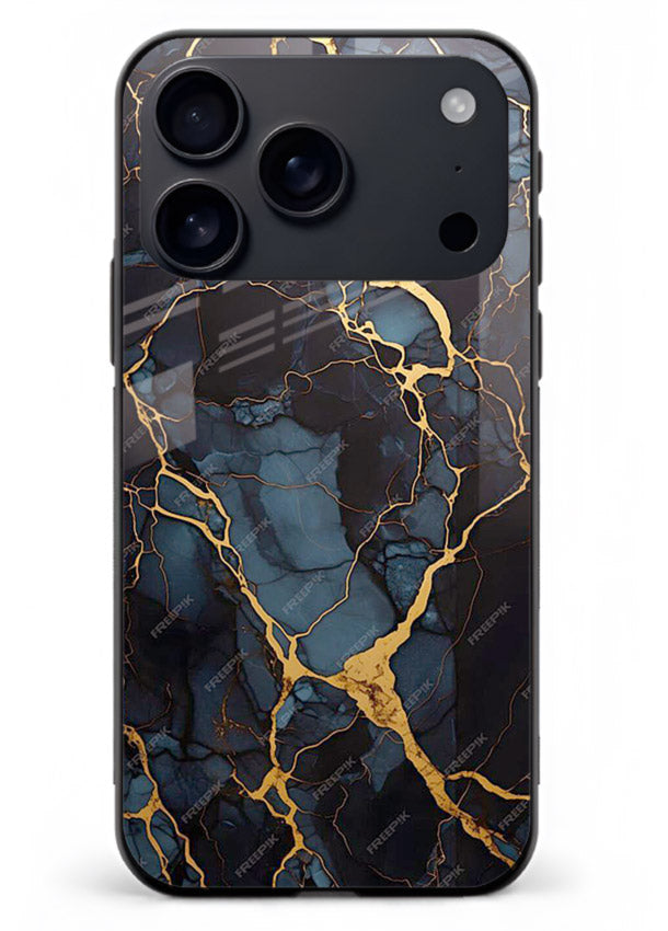 Amber Sea Marble iphone 18 pro max glass back cover with amber-toned marble waves