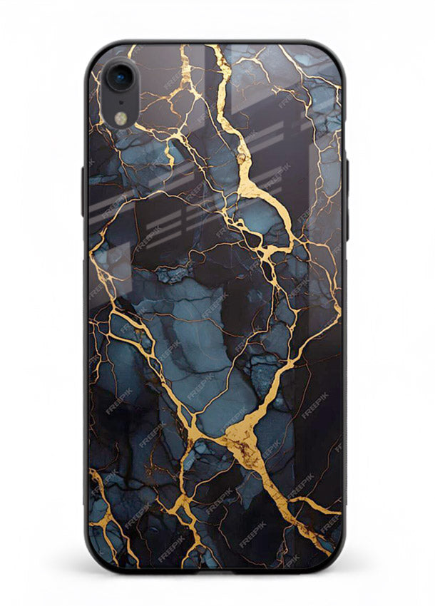 Amber Sea Marble iphone xr glass back cover with amber-toned marble waves