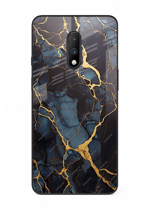 Amber Sea Marble OnePlus 7 glass back cover with amber-toned marble waves
