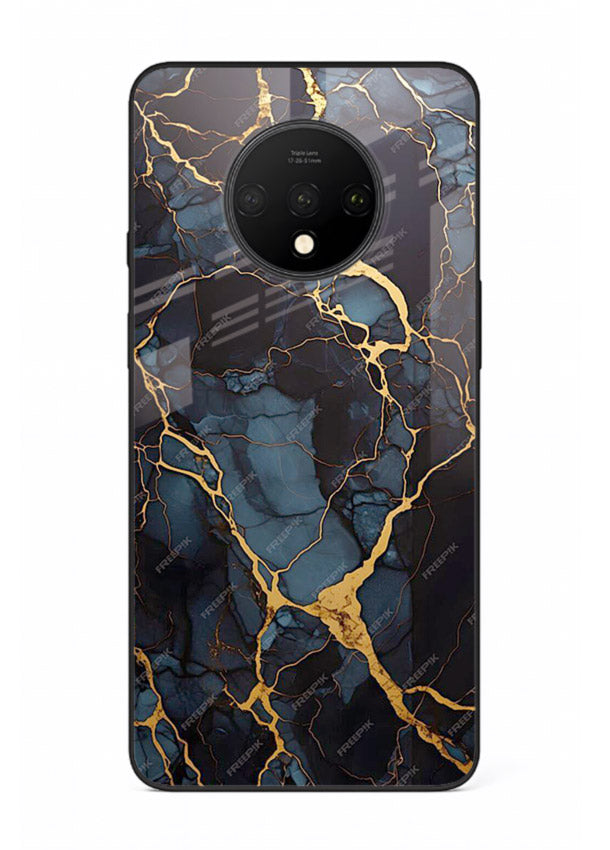 Amber Sea Marble OnePlus 7T glass back cover with amber-toned marble waves