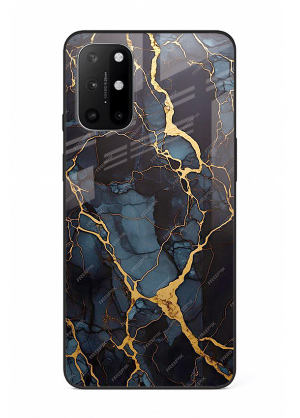 Amber Sea Marble OnePlus 8T glass back cover with amber-toned marble waves