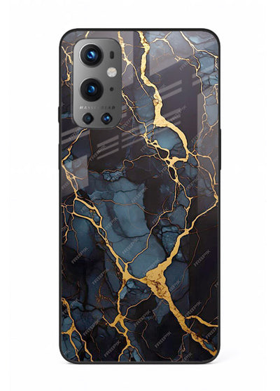 Amber Sea Marble OnePlus 9 glass back cover with amber-toned marble waves