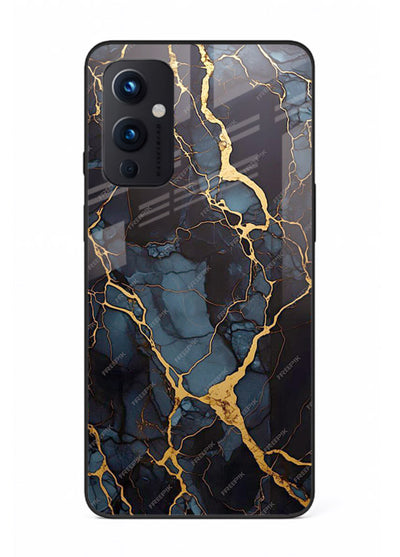 Amber Sea Marble OnePlus 9 Pro glass back cover with amber-toned marble waves