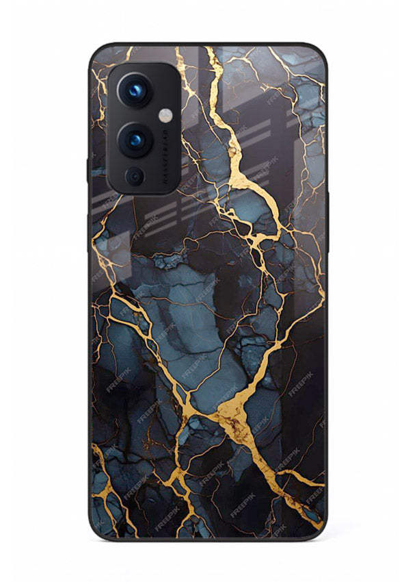 Amber Sea Marble OnePlus 9 Pro glass back cover with amber-toned marble waves