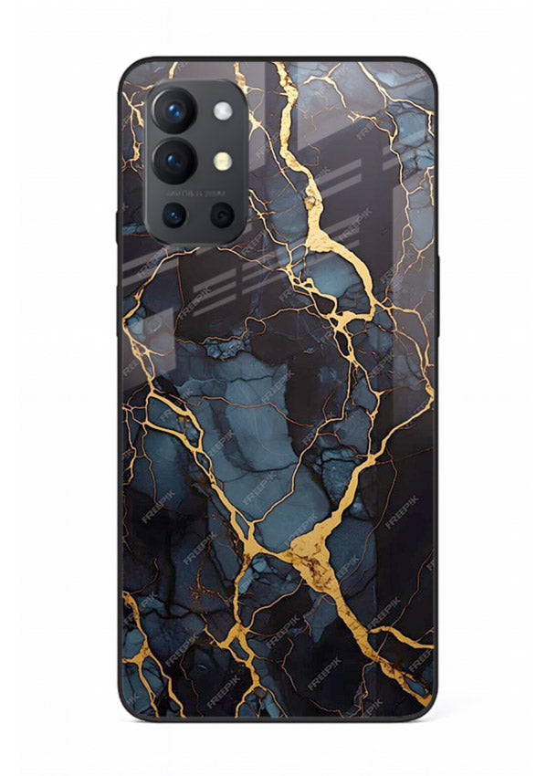 Amber Sea Marble OnePlus 9R glass back cover with amber-toned marble waves