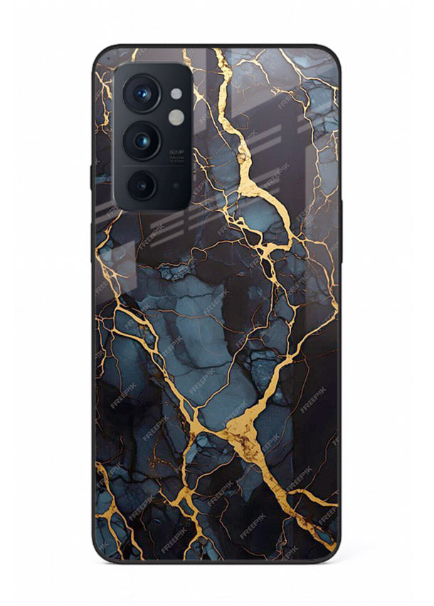 Amber Sea Marble OnePlus 9RT glass back cover with amber-toned marble waves