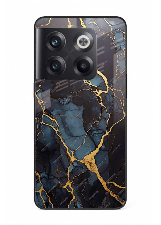 Amber Sea Marble OnePlus 10T glass back cover with amber-toned marble waves