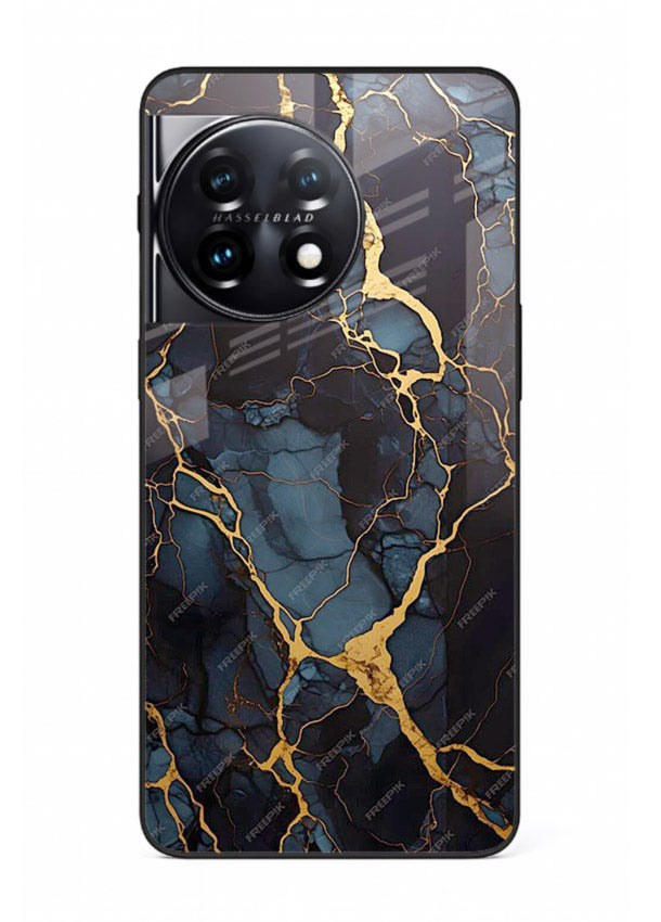 Amber Sea Marble OnePlus 11R glass back cover with amber-toned marble waves