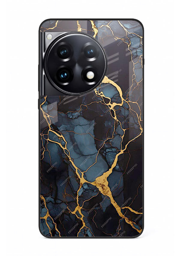 Amber Sea Marble OnePlus 12R glass back cover with amber-toned marble waves