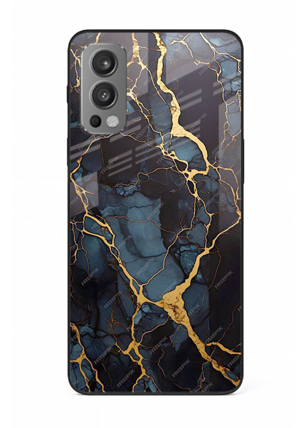 Amber Sea Marble OnePlus Nord 2 glass back cover with amber-toned marble waves