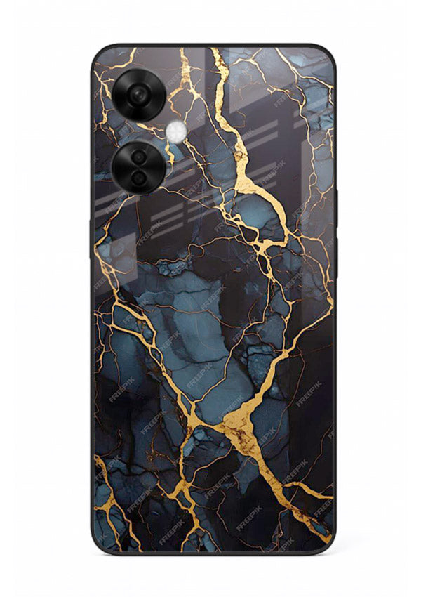 Amber Sea Marble OnePlus Nord CE3 Lite glass back cover with amber-toned marble waves