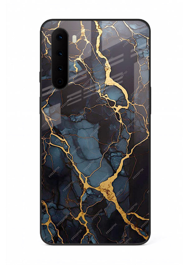 Amber Sea Marble OnePlus Nord glass back cover with amber-toned marble waves