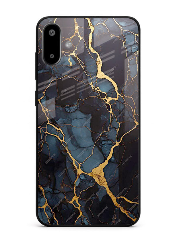 Amber Sea Marble Samsung F06 5G glass back cover with amber-toned marble waves