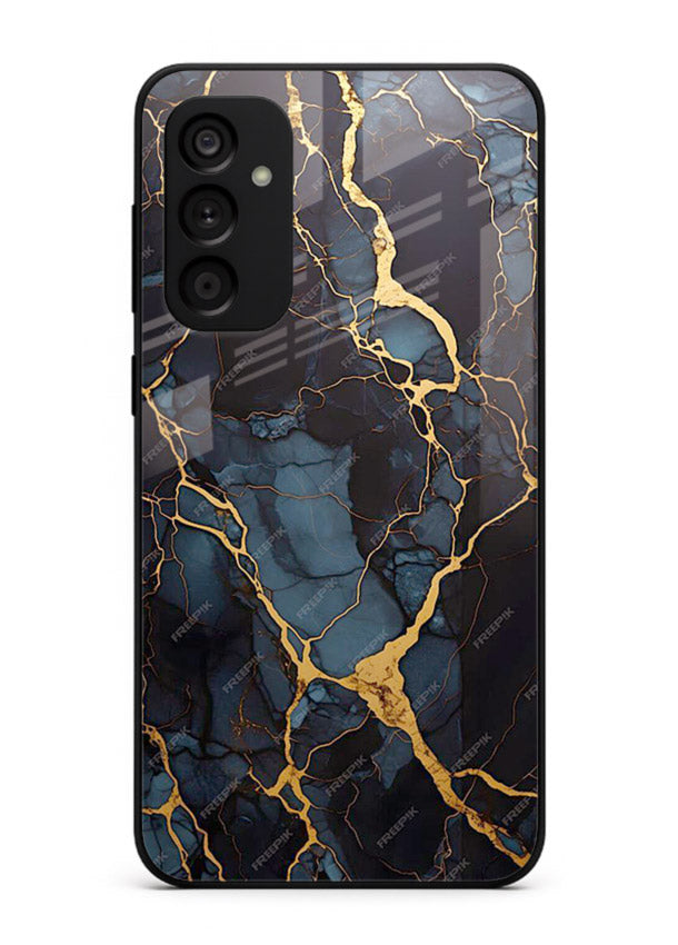Amber Sea Marble Samsung M15 5G glass back cover with amber-toned marble waves