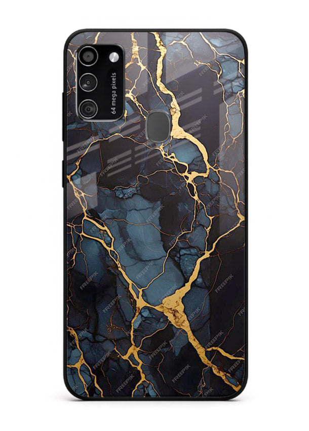 Amber Sea Marble Samsung M30s glass back cover with amber-toned marble waves