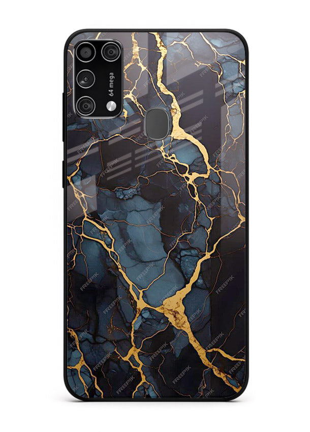 Amber Sea Marble Samsung M31 Prime glass back cover with amber-toned marble waves