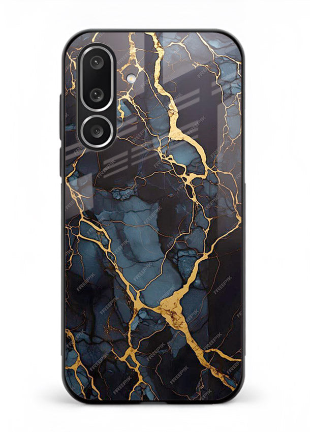 Amber Sea Marble Samsung F56 5G glass back cover with amber-toned marble waves