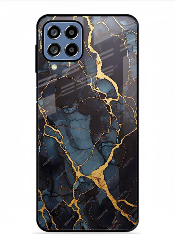 Amber Sea Marble Samsung M33 5G glass back cover with amber-toned marble waves