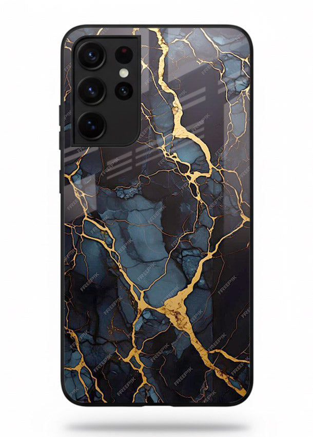 Amber Sea Marble Samsung S21 Ultra glass back cover with amber-toned marble waves