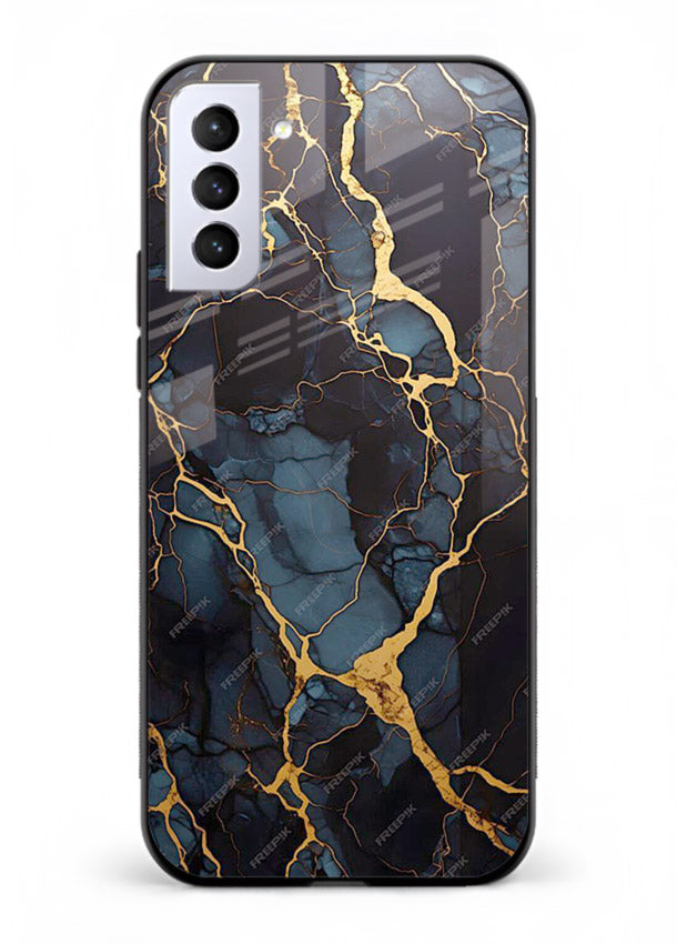 Amber Sea Marble Samsung S22 glass back cover with amber-toned marble waves