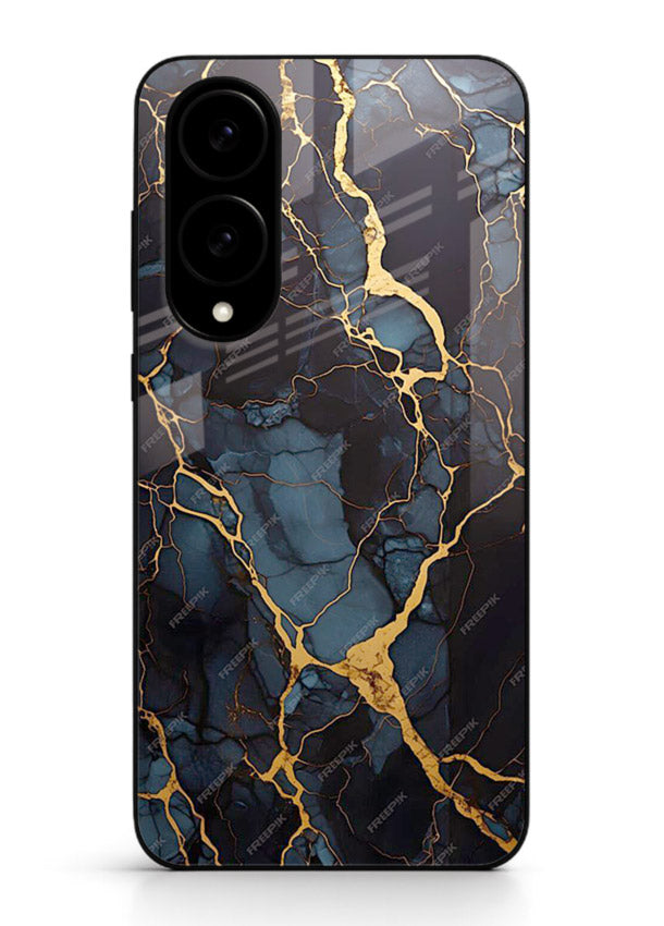 Amber Sea Marble Samsung S25 Edge glass back cover with amber-toned marble waves