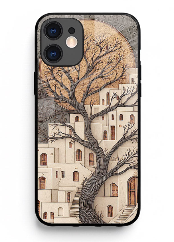 Ancient Moon Village glowing moon village artwork iphone 12 glass back cover