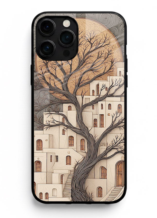 Ancient Moon Village glowing moon village artwork iphone 16 pro max glass back cover